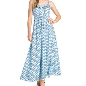 Vineyard Vines Lattice Print Tie Front Maxi Dress Crystal Blue Size 10